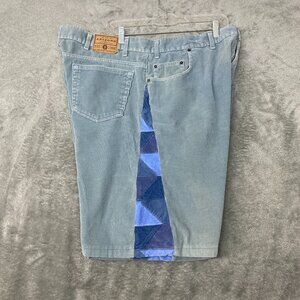 Corduroy Shorts Men's Blue Patchwork Reworked Handmade Festival Size 44
